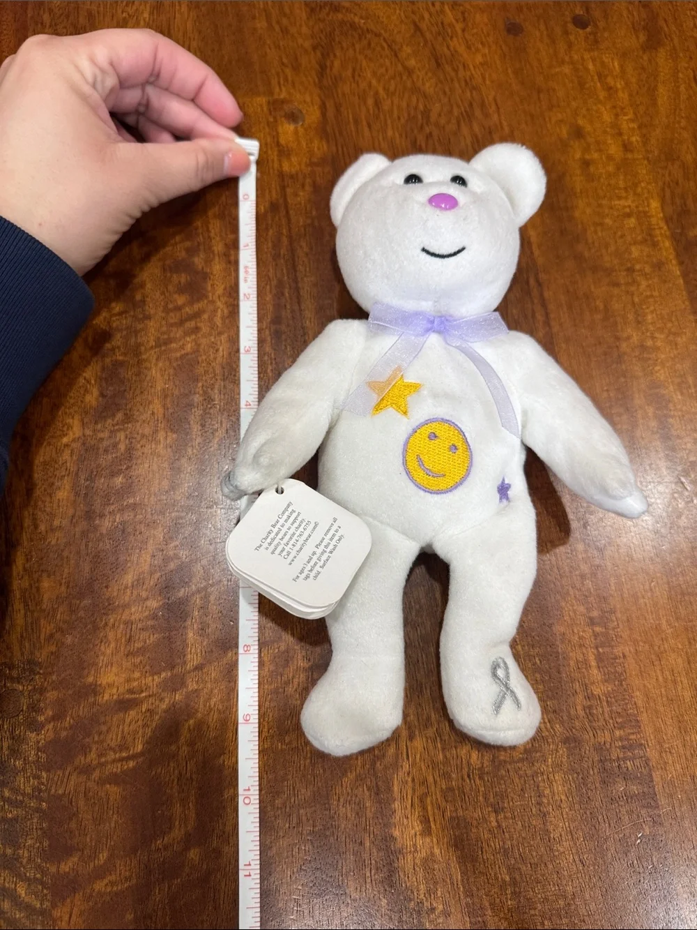 Marissa Diabetic Bear White Plush Bear Kids Toy with Purple Ribbon